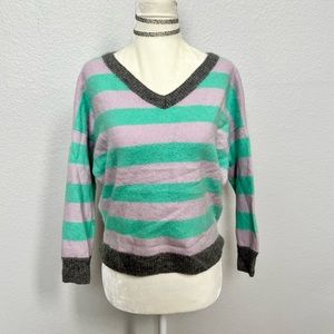 Victoria's Secret Green Grey Stripe Cashmere Sweater